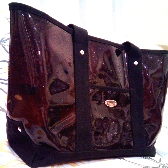 Coach Handbags - COACH Opaige Brown Glitter Bag! Black Straps, Bottom & Trim. Silver Coach Tag!